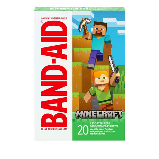 BAND-AID Kids Minecraft Bandages, Assorted Sizes, 20 Count