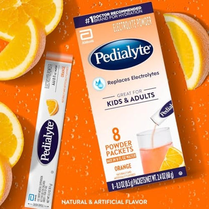 Pedialyte Electrolyte Powder Orange, Pack of 8, 8 Count