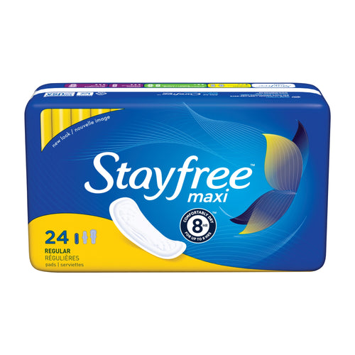 Stayfree Maxi Pads Regular Without Wings, 24 Ct