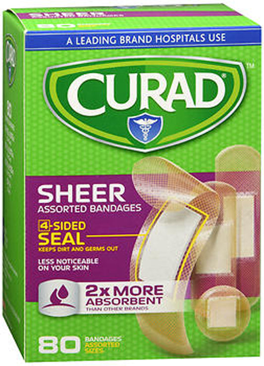 Curad Sheer Bandages Assorted, 80 Count Box