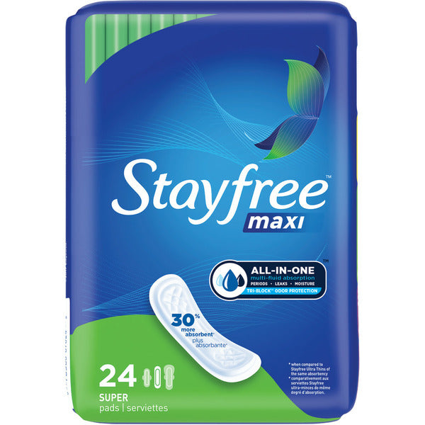 Stayfree Maxi Pads Regular Without Wings, 24 Ct
