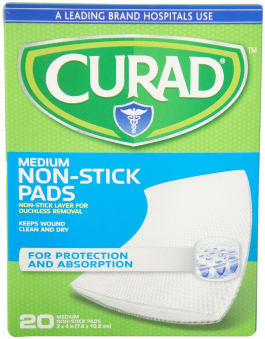 Curad Non-Stick Pads, 3x4 Inches, 20 Sterile Pads