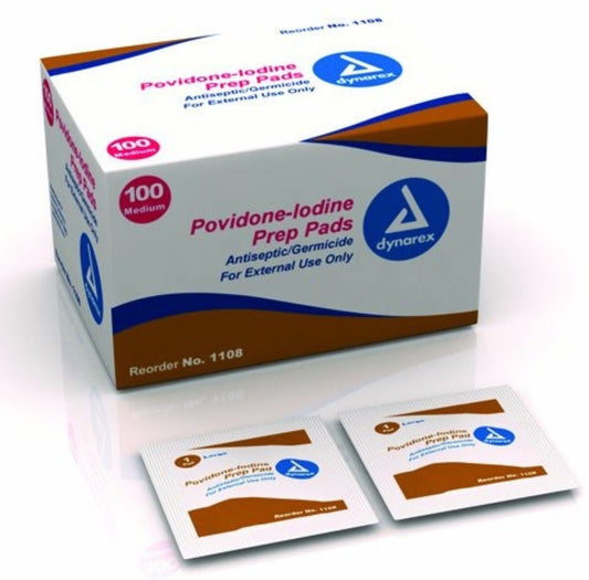 Dynarex Povidone-Iodine Prep Pads, Medium, 100 Ea
