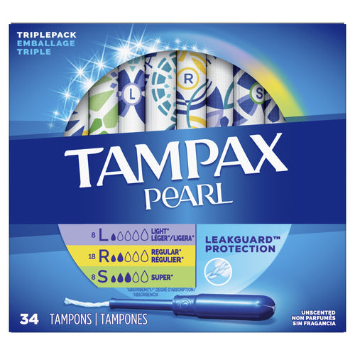 Tampax Pearl Tampons, 34 Count, Pack of 6
