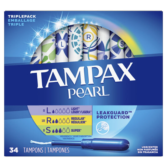 Tampax Pearl Tampons, 34 Count, Pack of 6
