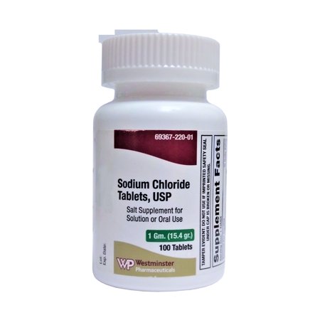 Sodium Chloride Salt Supplement Electrolyte Replenisher 1gm 100 Ct