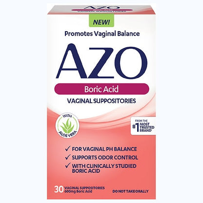 Azo Boric Acid Suppositories with Aloe, 30ct