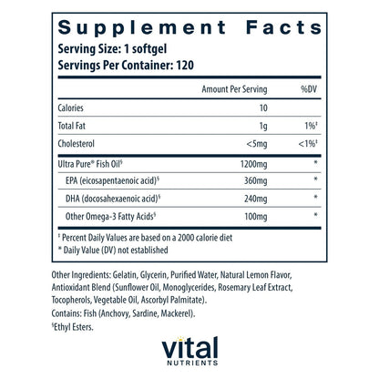 Vital Nutrients Ultra Pure Fish Oil 700 - 120 Softgels