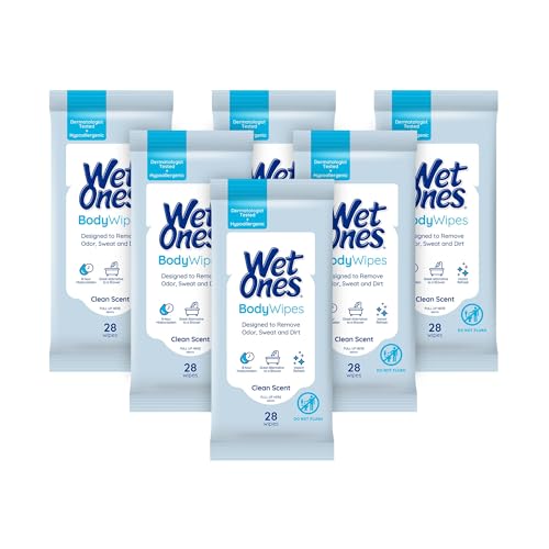 Wet Ones Body Wipes, Clean Scent, 28 Ct, Pack of 6