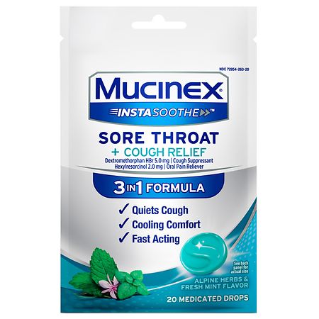 Mucinex InstaSoothe Sore Throat + Cough Drops, 20 Ct