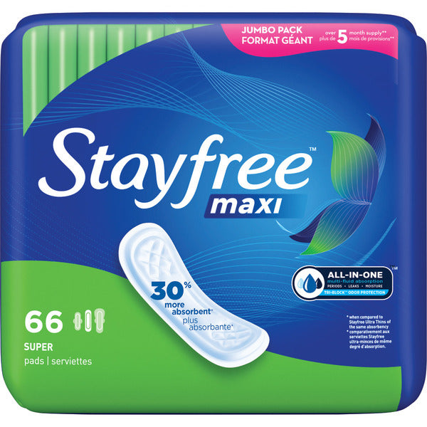 Stayfree Maxi Pads Regular Without Wings, 24 Ct
