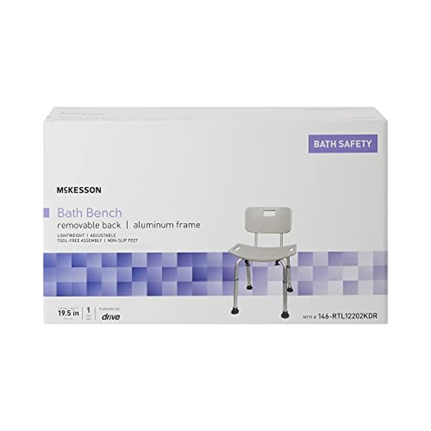 McKesson Bath Bench with Back, Adjustable 15.5 to 19.5 in